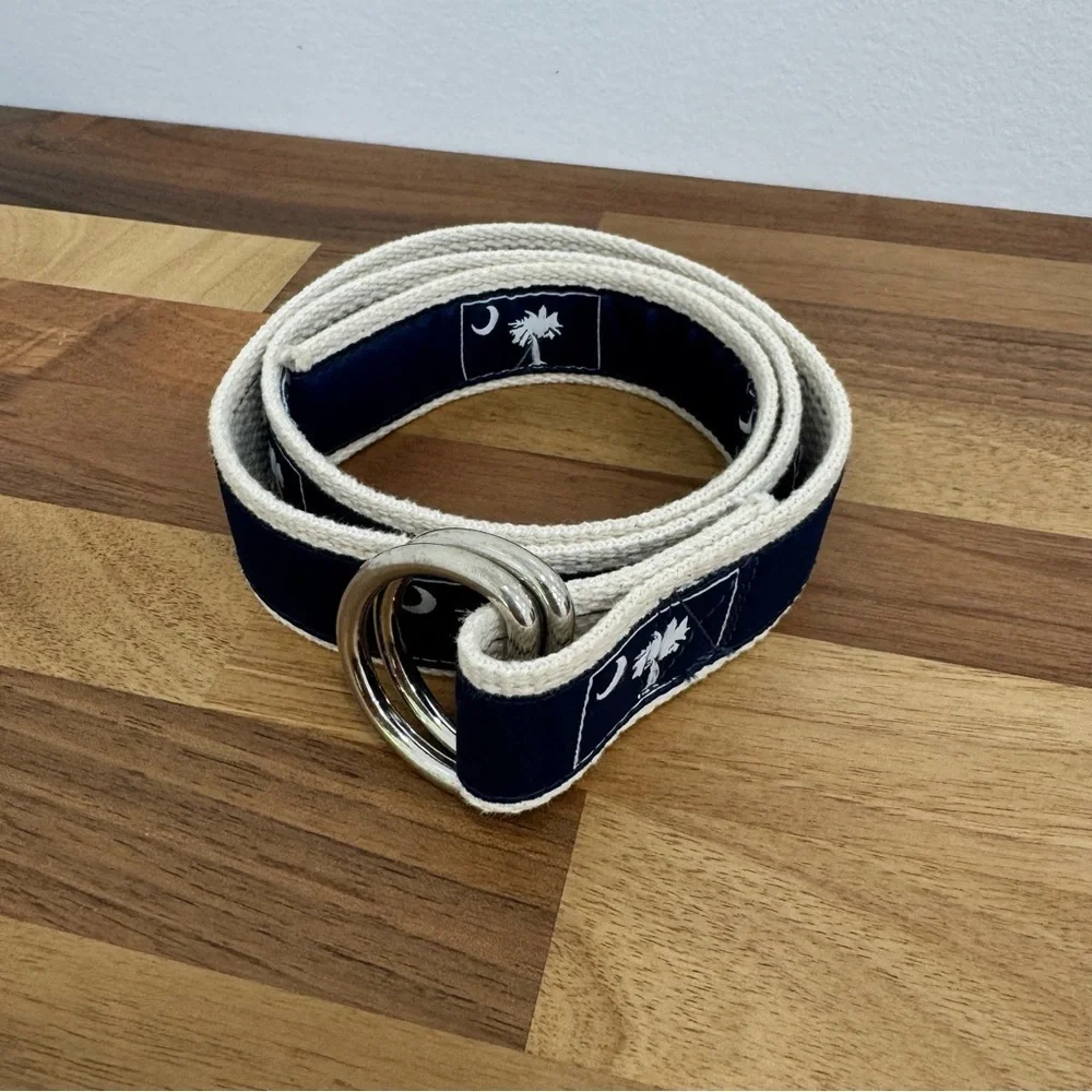Moonshine Palmetto State Crescent Moon Belt D rings Navy blue with white Sz Lg